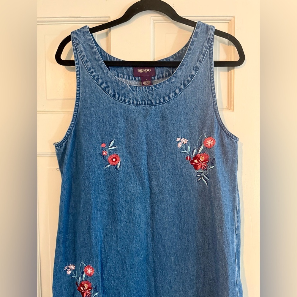 Agapo Vintage 90s Flower Blue Denim Dress, Size S - Picture 2 of 10